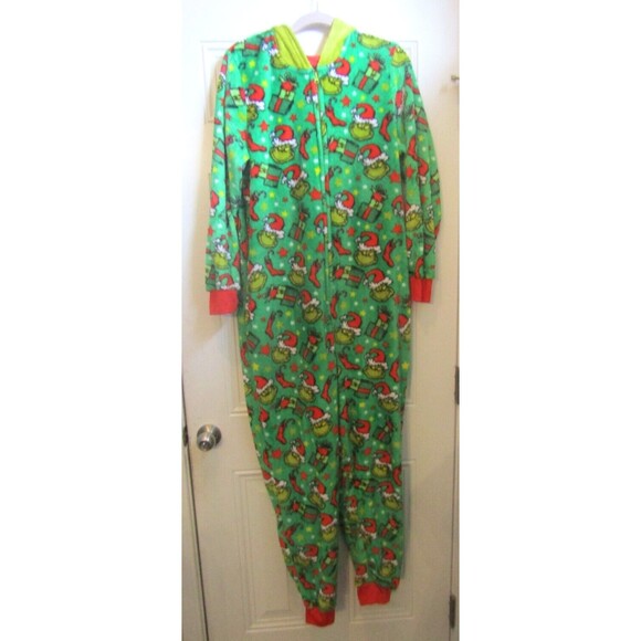Dr. Seuss The Grinch 1 PC Pajamas Super Minky Green Long Sleeve Adult Sz XL - Picture 3 of 7